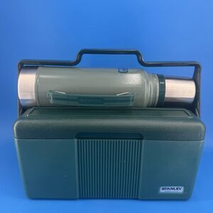 Stanley Green Lunch Box Set Snap Lid Handle 2 Compartments Thermos Excellent